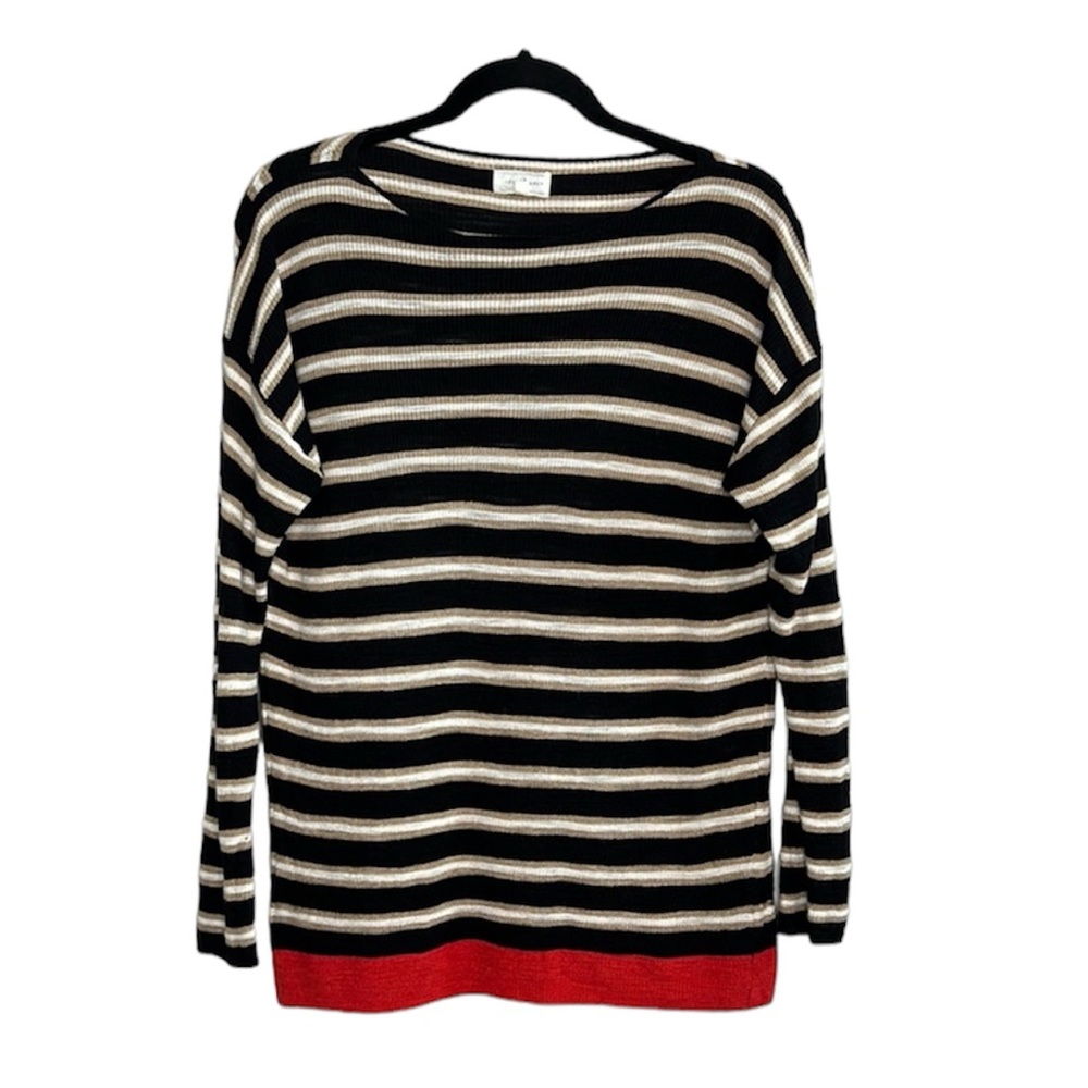 LOU & GREY tan and brown striped boat neck knit top size XS